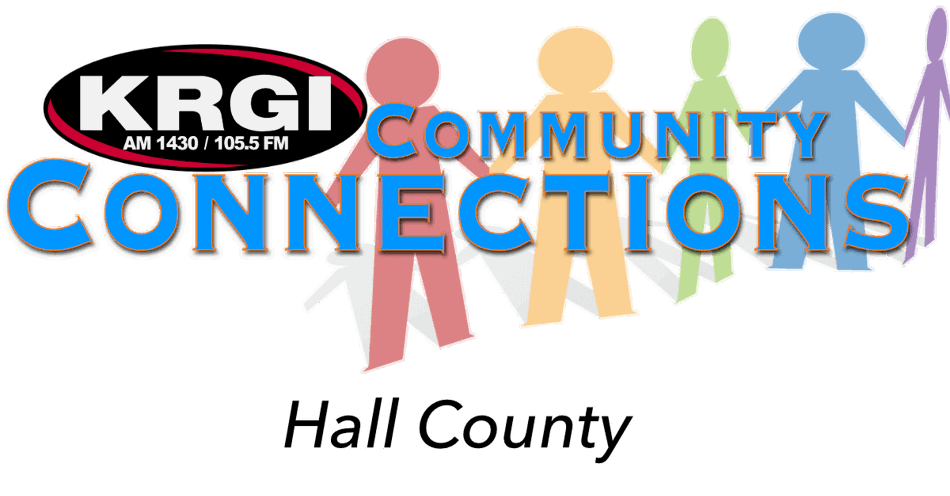 KRGI logo with the words Community Connections Hall County