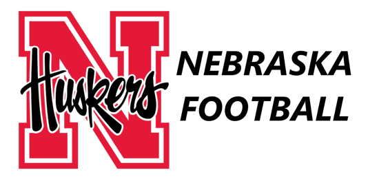 Husker Mascot logo on the left and the words Nebraska Football on the right.
